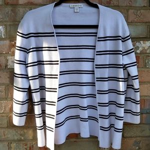 Vtg Coldwater Creek White and Black Striped Knit Open Front Cardigan M